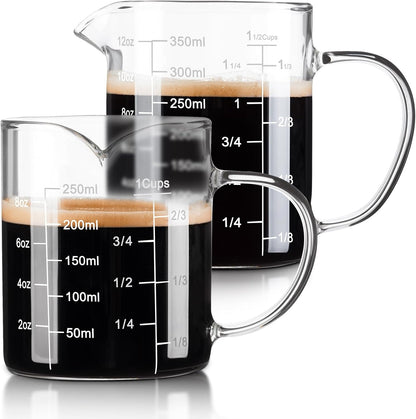 Glass Measuring Cup, 500ML (18OZ, 2 Cups), with Three Scales | V-Shaped Mouth Measuring Cup, High Borosilicate Glass Liquid Measuring Cups, Suitable for Kitchen and Restaurant.