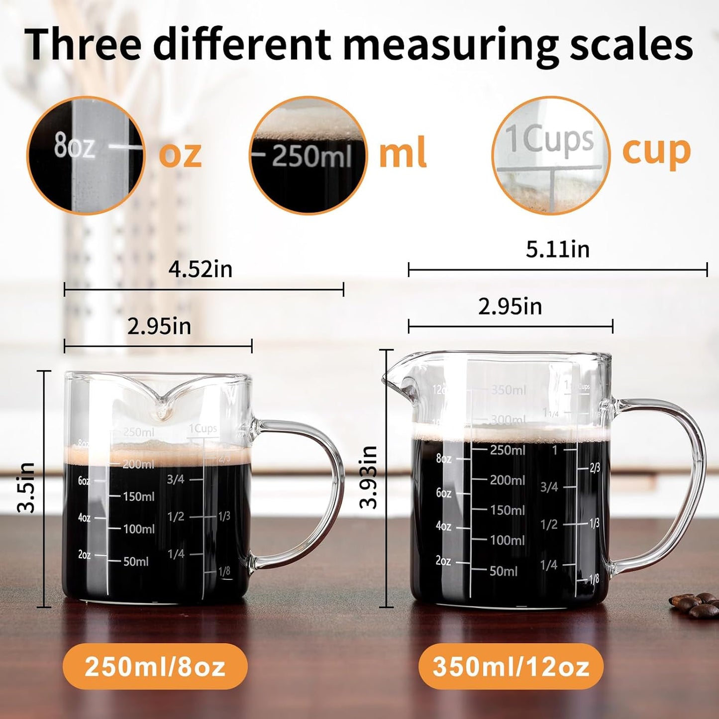 Glass Measuring Cup, 500ML (18OZ, 2 Cups), with Three Scales | V-Shaped Mouth Measuring Cup, High Borosilicate Glass Liquid Measuring Cups, Suitable for Kitchen and Restaurant.