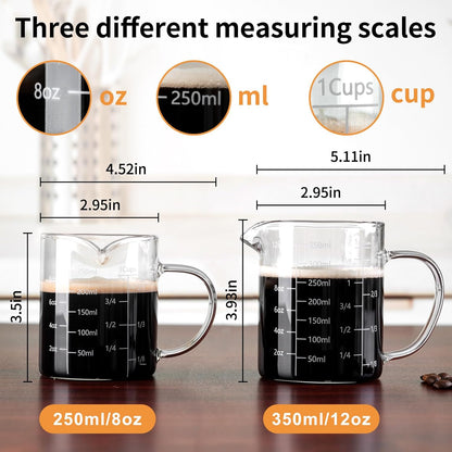 Glass Measuring Cup, 500ML (18OZ, 2 Cups), with Three Scales | V-Shaped Mouth Measuring Cup, High Borosilicate Glass Liquid Measuring Cups, Suitable for Kitchen and Restaurant.
