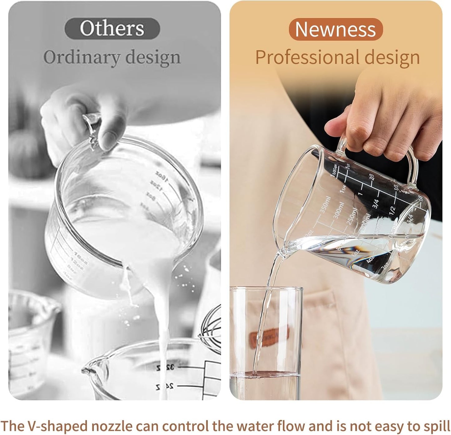 Glass Measuring Cup, 500ML (18OZ, 2 Cups), with Three Scales | V-Shaped Mouth Measuring Cup, High Borosilicate Glass Liquid Measuring Cups, Suitable for Kitchen and Restaurant.