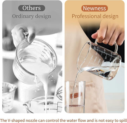 Glass Measuring Cup, 500ML (18OZ, 2 Cups), with Three Scales | V-Shaped Mouth Measuring Cup, High Borosilicate Glass Liquid Measuring Cups, Suitable for Kitchen and Restaurant.