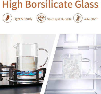Glass Measuring Cup, 500ML (18OZ, 2 Cups), with Three Scales | V-Shaped Mouth Measuring Cup, High Borosilicate Glass Liquid Measuring Cups, Suitable for Kitchen and Restaurant.
