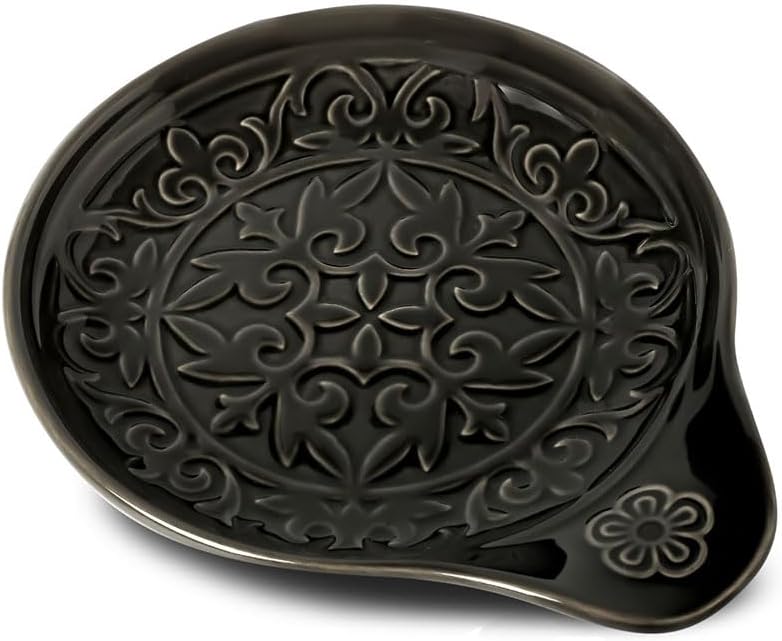 Farmhouse Ceramic Spoon Rests Holder for Kitchen Counter Stove Top (White-A1)