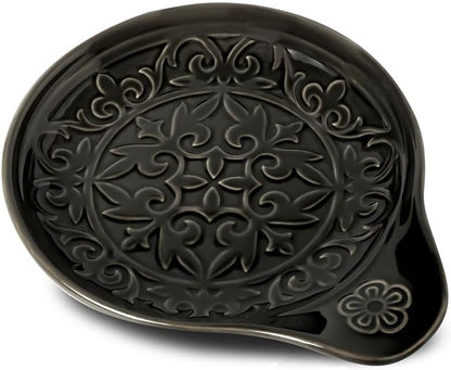 Farmhouse Ceramic Spoon Rests Holder for Kitchen Counter Stove Top (White-A1)