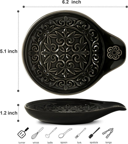 Farmhouse Ceramic Spoon Rests Holder for Kitchen Counter Stove Top (White-A1)
