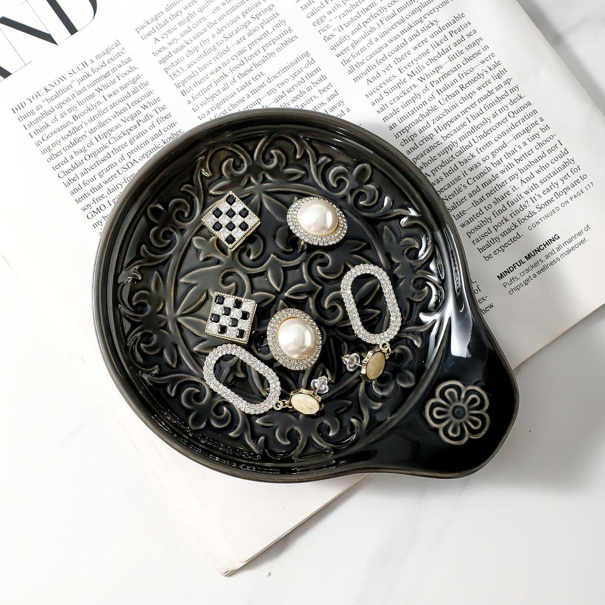 Farmhouse Ceramic Spoon Rests Holder for Kitchen Counter Stove Top (White-A1)