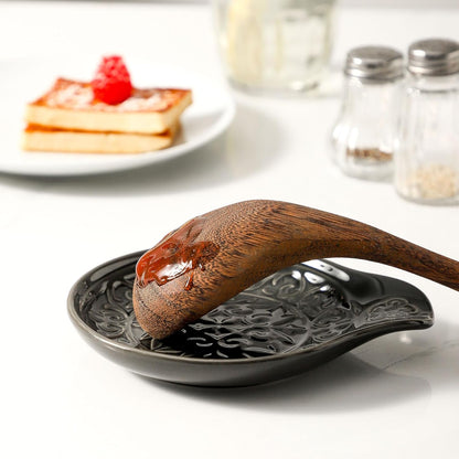 Farmhouse Ceramic Spoon Rests Holder for Kitchen Counter Stove Top (White-A1)