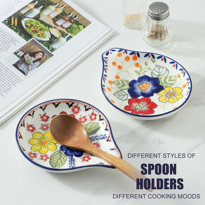 Farmhouse Ceramic Spoon Rests Holder for Kitchen Counter Stove Top (White-A1)
