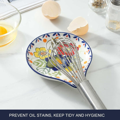 Farmhouse Ceramic Spoon Rests Holder for Kitchen Counter Stove Top (White-A1)