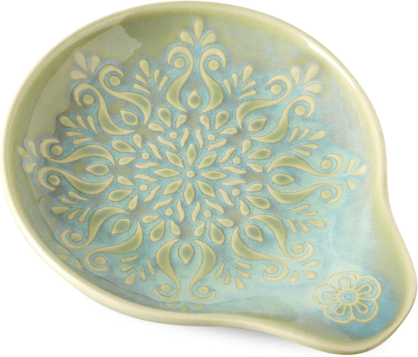 Farmhouse Ceramic Spoon Rests Holder for Kitchen Counter Stove Top (White-A1)