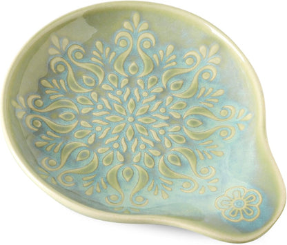 Farmhouse Ceramic Spoon Rests Holder for Kitchen Counter Stove Top (White-A1)
