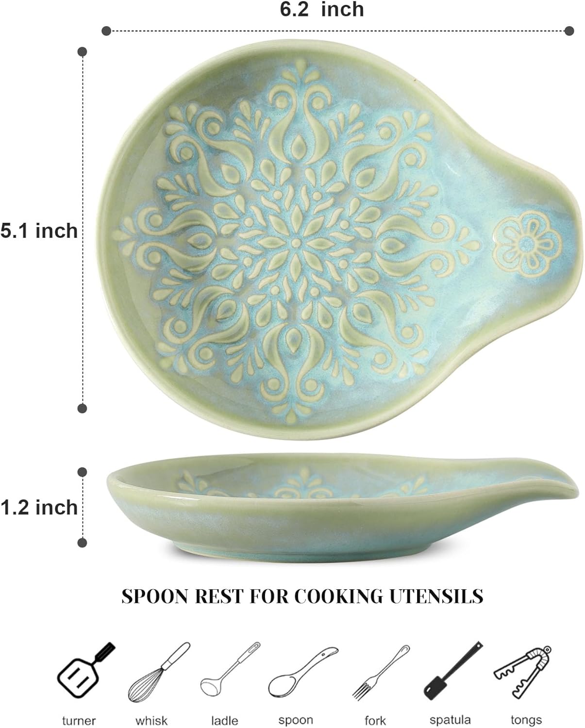 Farmhouse Ceramic Spoon Rests Holder for Kitchen Counter Stove Top (White-A1)
