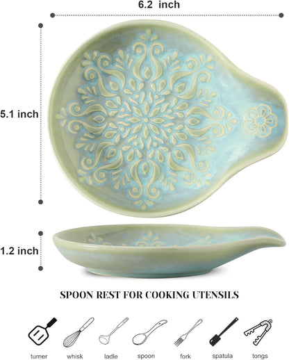 Farmhouse Ceramic Spoon Rests Holder for Kitchen Counter Stove Top (White-A1)
