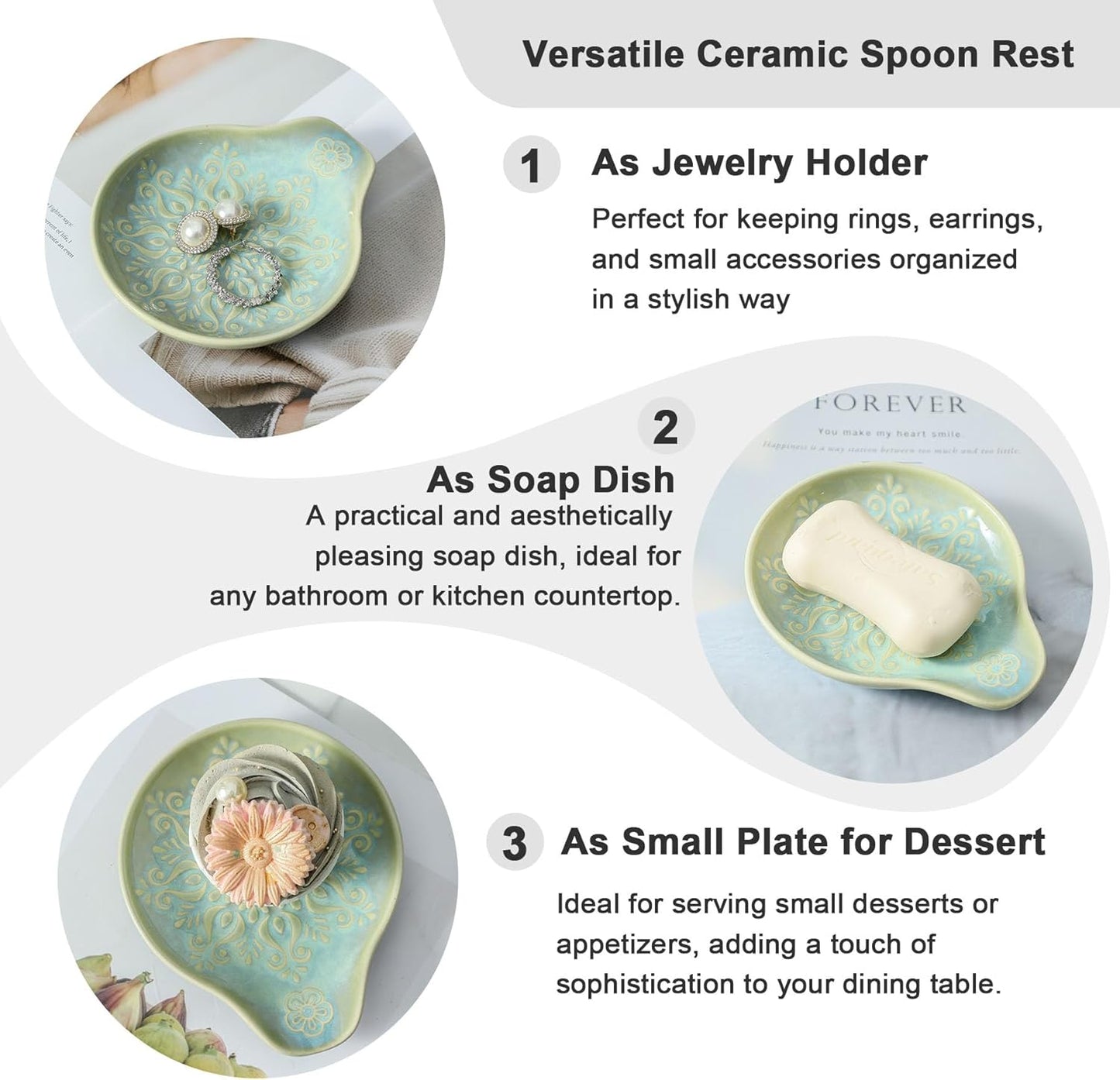 Farmhouse Ceramic Spoon Rests Holder for Kitchen Counter Stove Top (White-A1)