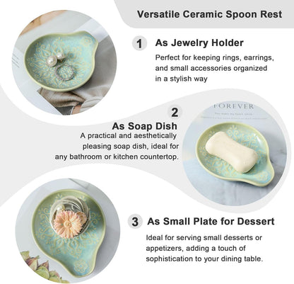 Farmhouse Ceramic Spoon Rests Holder for Kitchen Counter Stove Top (White-A1)