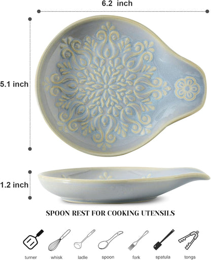 Farmhouse Ceramic Spoon Rests Holder for Kitchen Counter Stove Top (White-A1)