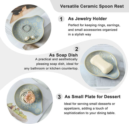 Farmhouse Ceramic Spoon Rests Holder for Kitchen Counter Stove Top (White-A1)