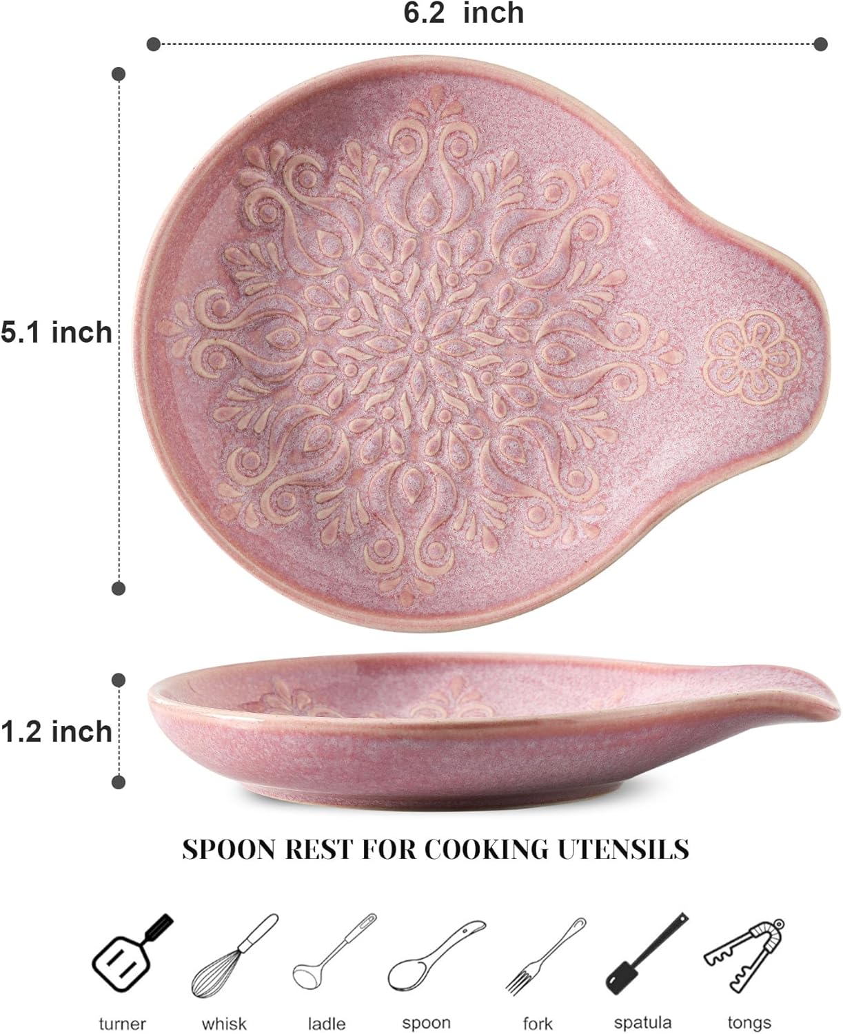 Farmhouse Ceramic Spoon Rests Holder for Kitchen Counter Stove Top (White-A1)