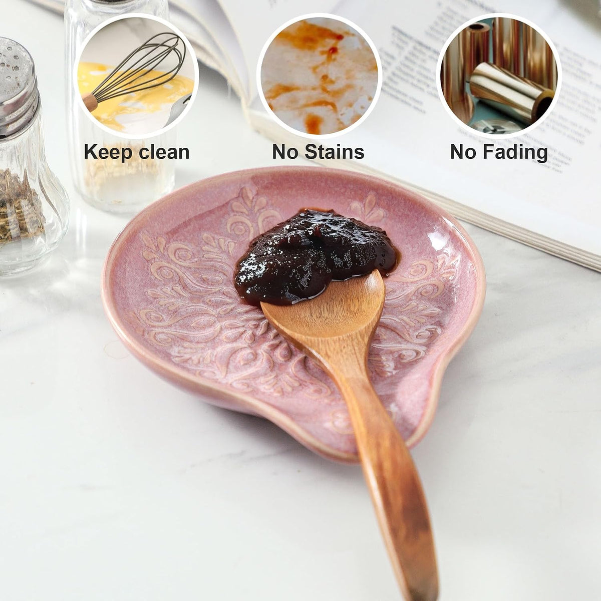 Farmhouse Ceramic Spoon Rests Holder for Kitchen Counter Stove Top (White-A1)