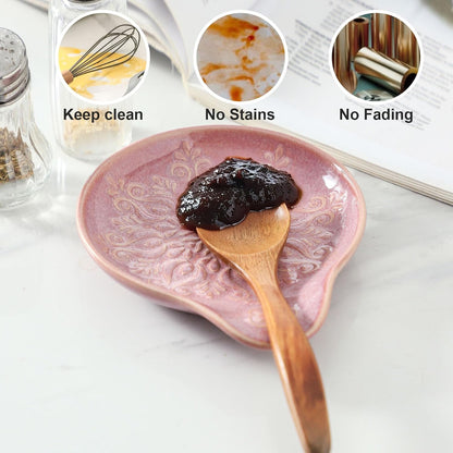 Farmhouse Ceramic Spoon Rests Holder for Kitchen Counter Stove Top (White-A1)