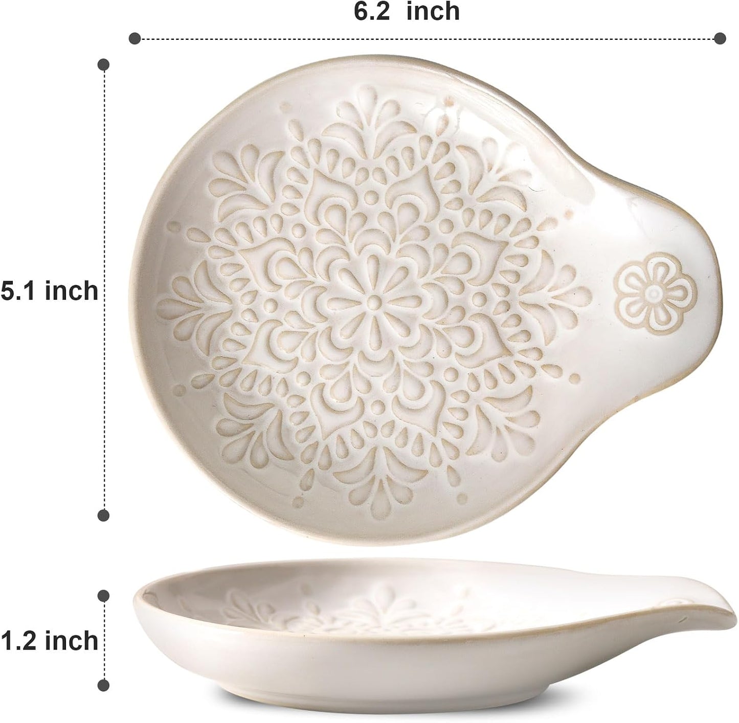 Farmhouse Ceramic Spoon Rests Holder for Kitchen Counter Stove Top (White-A1)
