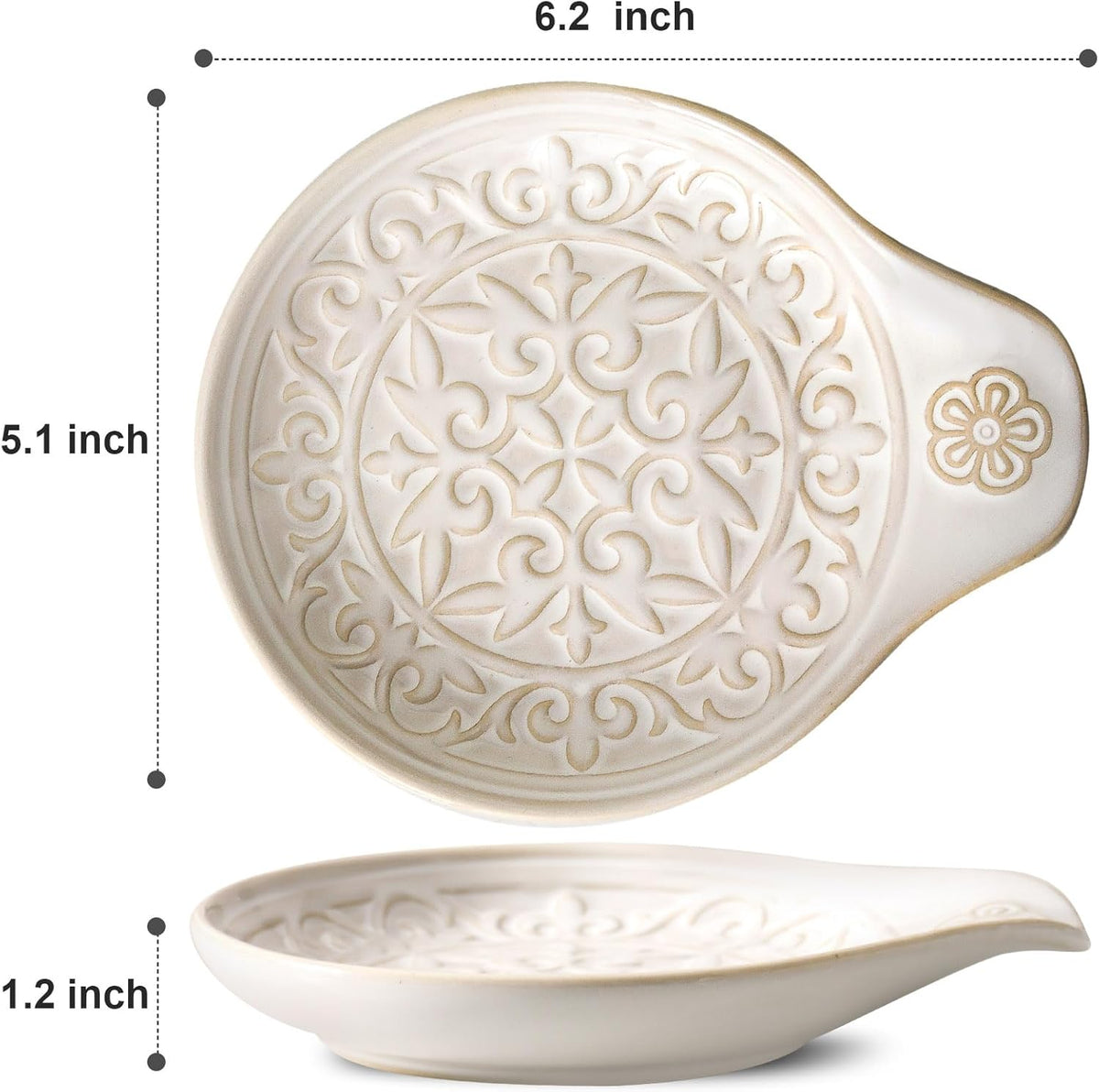 Farmhouse Ceramic Spoon Rests Holder for Kitchen Counter Stove Top (White-A1)