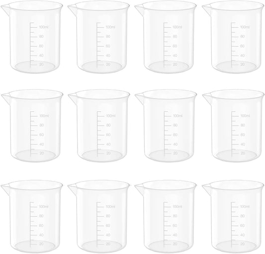 12 Pcs 3.4 Oz Transparent Experiment Measuring Cup | 100ml Plastic Beaker for Science Experiment, Measuring