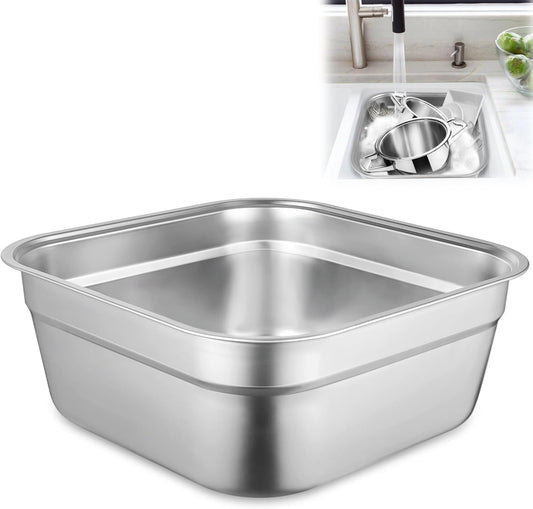 Stainless Steel Washing Up Bowl, Large Multi-Purpose Dish Tub for Sink | 9.4/10.6/4.1/8.5 in; insulated wide rim; flat stable base; rust-resistant; stackable; for pots, pans, veggies, fruits