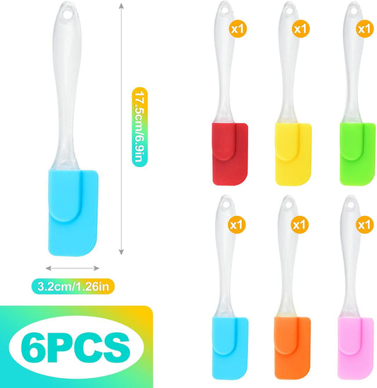 6 Piece Mini Silicone Spatula Set, Heat-Resistant & Non-Stick Small Kitchen Gadgets for Baking, Cooking, Mixing, Perfect for Scraping Jars and Containers - Multi-Color