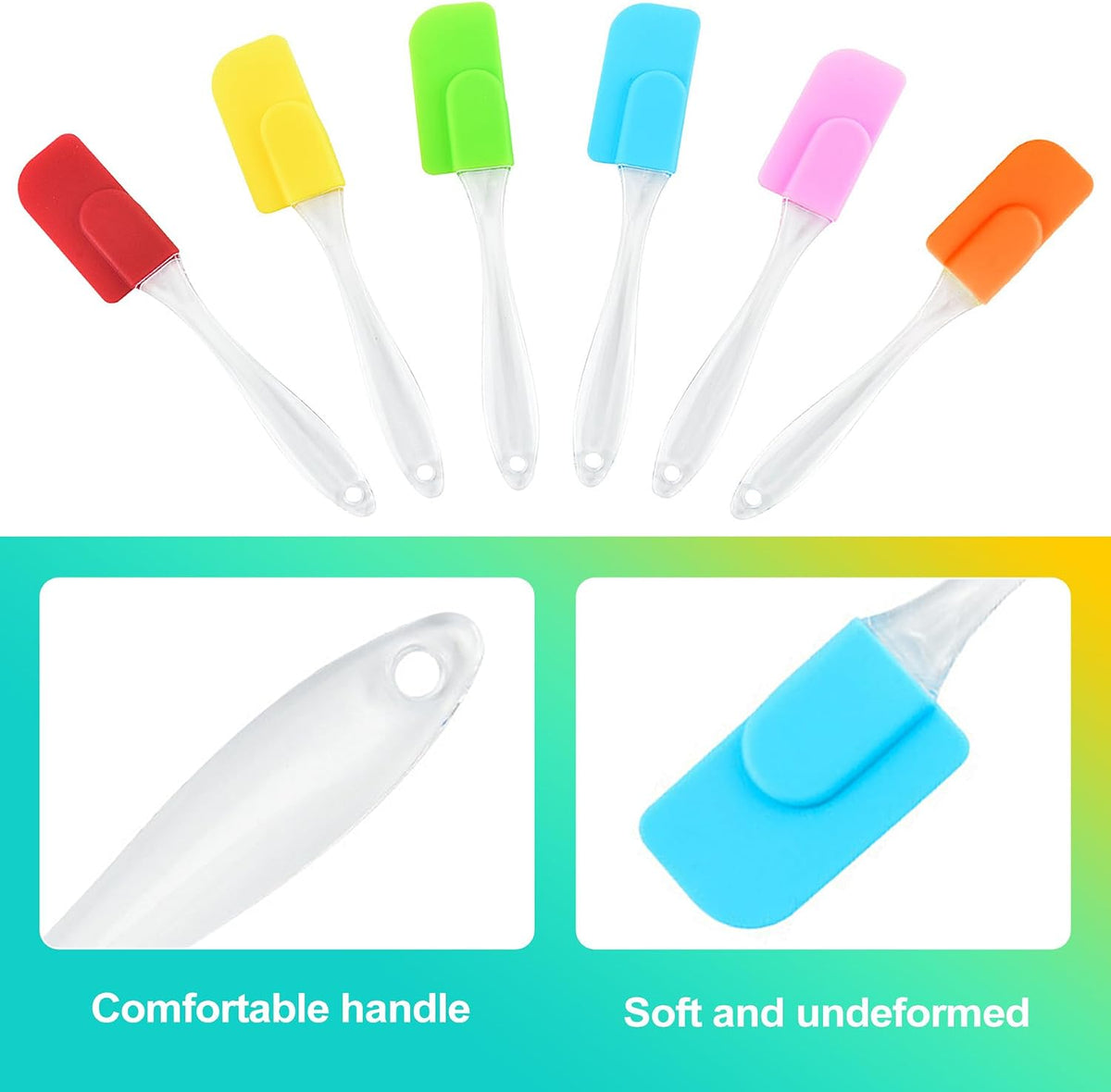 6 Piece Mini Silicone Spatula Set, Heat-Resistant & Non-Stick Small Kitchen Gadgets for Baking, Cooking, Mixing, Perfect for Scraping Jars and Containers - Multi-Color