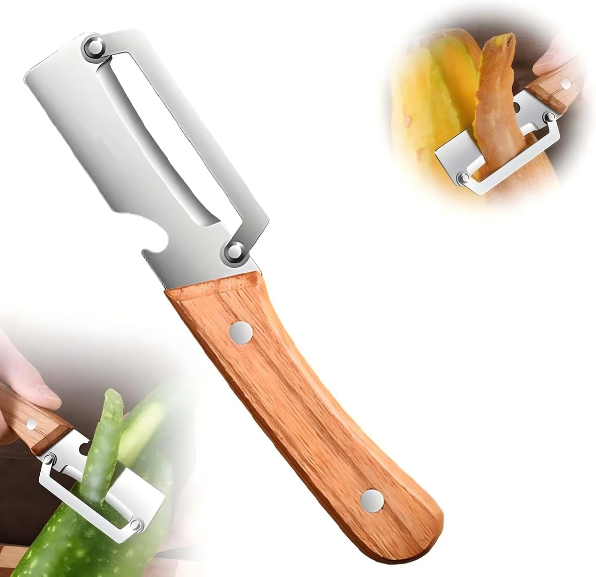 Multi-Functional Vegetable Peeler for Kitchen, 2026 New Stainless Steel Blade with Wooden Handle and Bottle Opener, Kitchen Tool for Vegetables Fruits Pumpkin, Gifts for Mom
