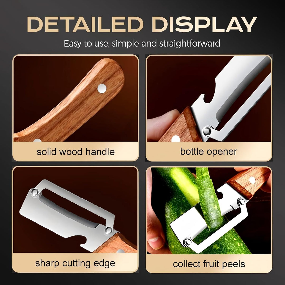 Multi-Functional Vegetable Peeler for Kitchen, 2026 New Stainless Steel Blade with Wooden Handle and Bottle Opener, Kitchen Tool for Vegetables Fruits Pumpkin, Gifts for Mom
