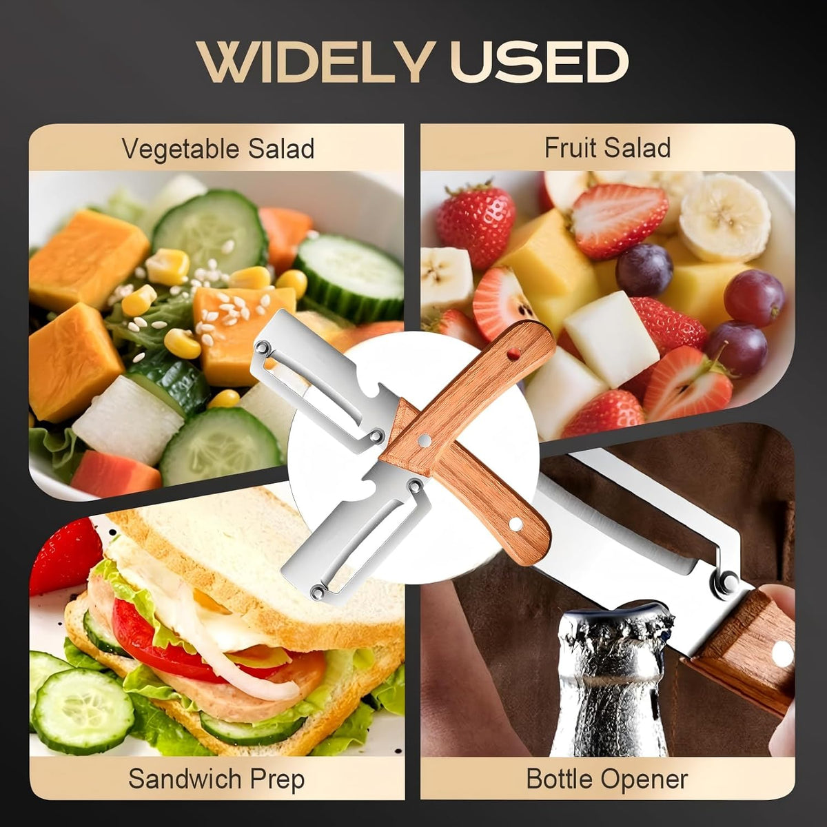 Multi-Functional Vegetable Peeler for Kitchen, 2026 New Stainless Steel Blade with Wooden Handle and Bottle Opener, Kitchen Tool for Vegetables Fruits Pumpkin, Gifts for Mom