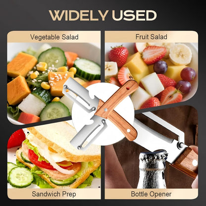 Multi-Functional Vegetable Peeler for Kitchen, 2026 New Stainless Steel Blade with Wooden Handle and Bottle Opener, Kitchen Tool for Vegetables Fruits Pumpkin, Gifts for Mom