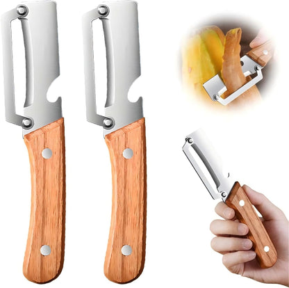 Multi-Functional Vegetable Peeler for Kitchen, 2026 New Stainless Steel Blade with Wooden Handle and Bottle Opener, Kitchen Tool for Vegetables Fruits Pumpkin, Gifts for Mom