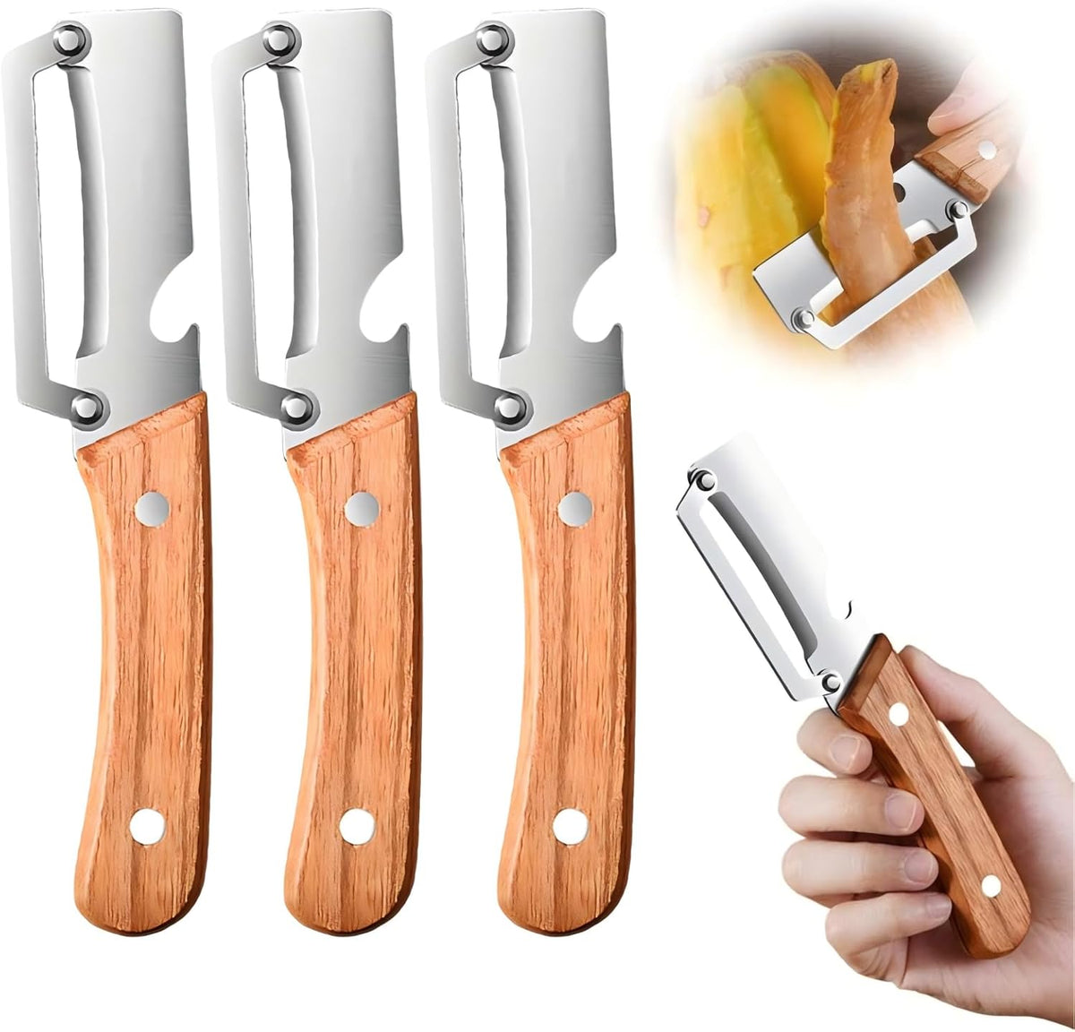 Multi-Functional Vegetable Peeler for Kitchen, 2026 New Stainless Steel Blade with Wooden Handle and Bottle Opener, Kitchen Tool for Vegetables Fruits Pumpkin, Gifts for Mom