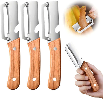 Multi-Functional Vegetable Peeler for Kitchen, 2026 New Stainless Steel Blade with Wooden Handle and Bottle Opener, Kitchen Tool for Vegetables Fruits Pumpkin, Gifts for Mom