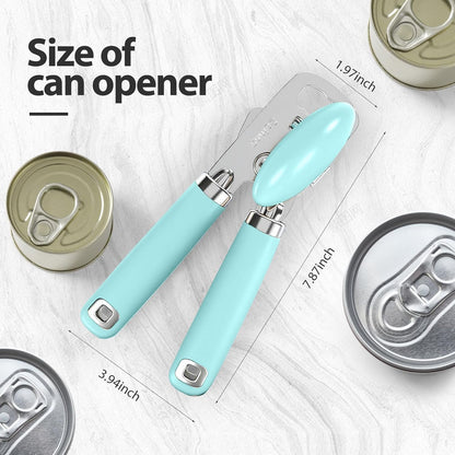 Can Opener Manual, Heavy Duty Stainless Steel Smooth Edge Can Openers With Soft Touch Handle, Oversized Handheld Easy Turn Knob, Multi-Function Bottle Opener, Black
