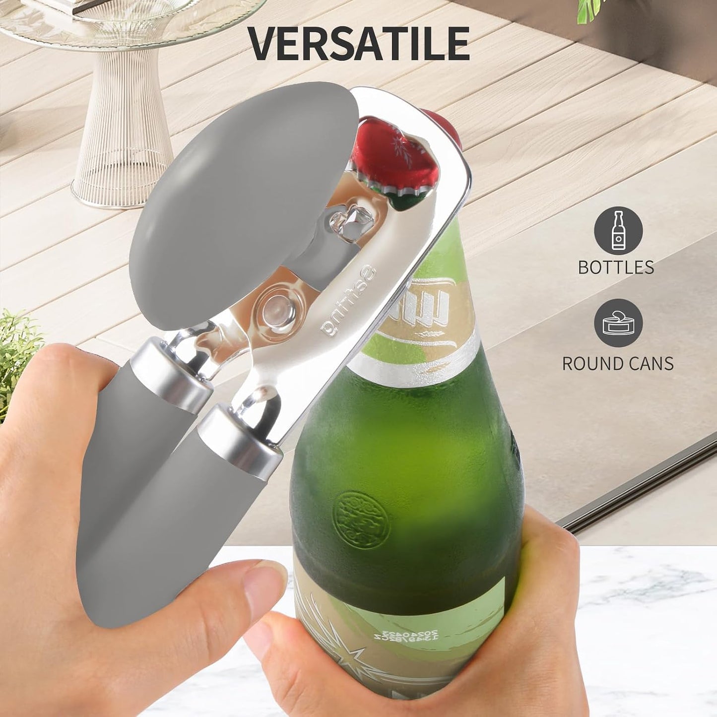 Can Opener Manual, Heavy Duty Stainless Steel Smooth Edge Can Openers With Soft Touch Handle, Oversized Handheld Easy Turn Knob, Multi-Function Bottle Opener, Black