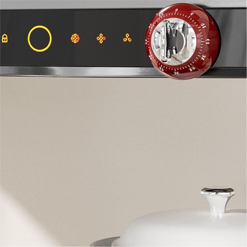 Retro Mechanical Kitchen Timer Red, 60-Minute Wind-Up with Magnetic Back | Classic Dome Design, Chrome Accents, Loud Mechanical Bell, No Batteries Needed, for Stove/Fridge, Easy-Read 60-Min Dial