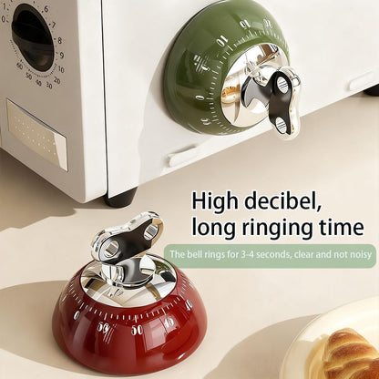 Retro Mechanical Kitchen Timer Red, 60-Minute Wind-Up with Magnetic Back | Classic Dome Design, Chrome Accents, Loud Mechanical Bell, No Batteries Needed, for Stove/Fridge, Easy-Read 60-Min Dial