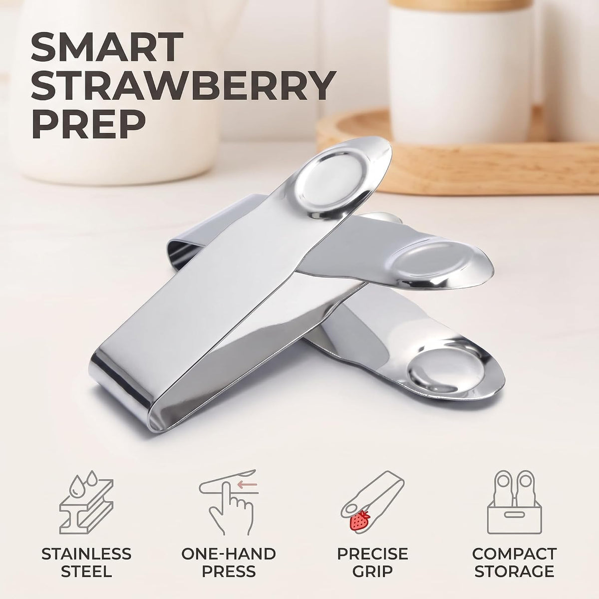 2Pcs Stainless Steel Strawberry Huller Fruit Stem Remover, Picker Leaf Peeler Tweezers Kitchen Gadgets for Strawberry Cherry Tomato Fruit Tools