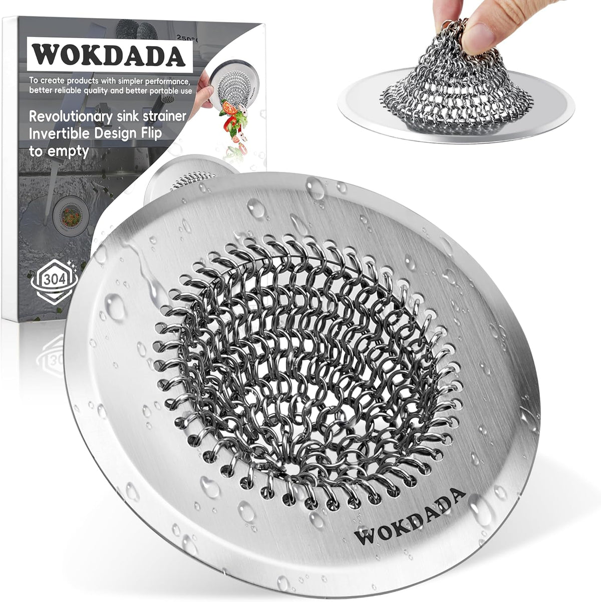 Kitchen Sink Drain Strainer,Patented Reversible Chain Mesh Basket Anti-Clog