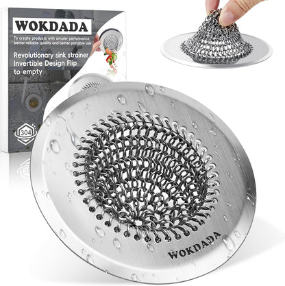 Kitchen Sink Drain Strainer,Patented Reversible Chain Mesh Basket Anti-Clog