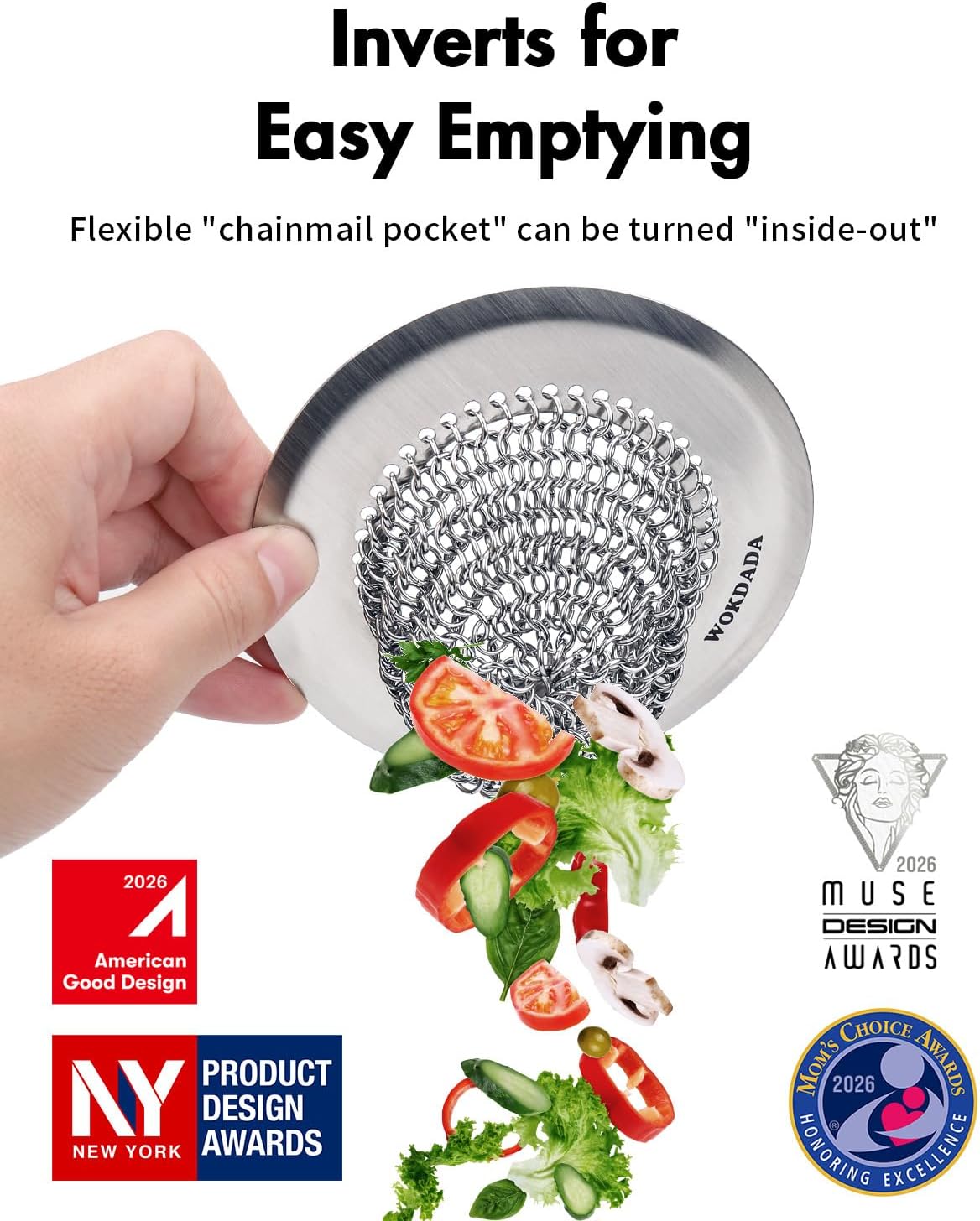 Kitchen Sink Drain Strainer,Patented Reversible Chain Mesh Basket Anti-Clog