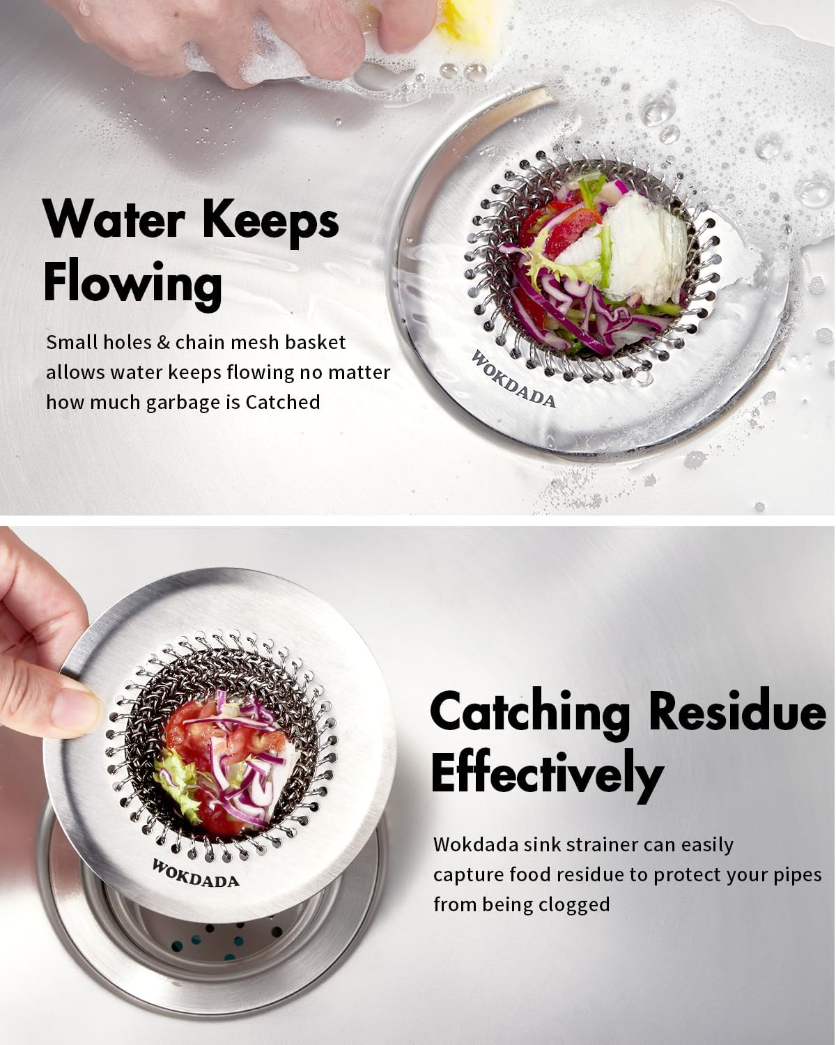 Kitchen Sink Drain Strainer,Patented Reversible Chain Mesh Basket Anti-Clog
