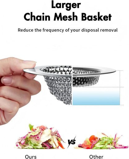 Kitchen Sink Drain Strainer,Patented Reversible Chain Mesh Basket Anti-Clog