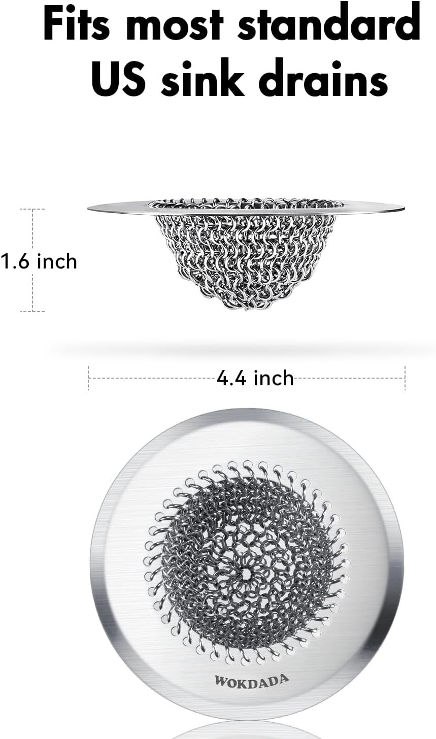 Kitchen Sink Drain Strainer,Patented Reversible Chain Mesh Basket Anti-Clog