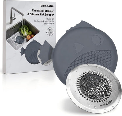 Kitchen Sink Drain Strainer,Patented Reversible Chain Mesh Basket Anti-Clog