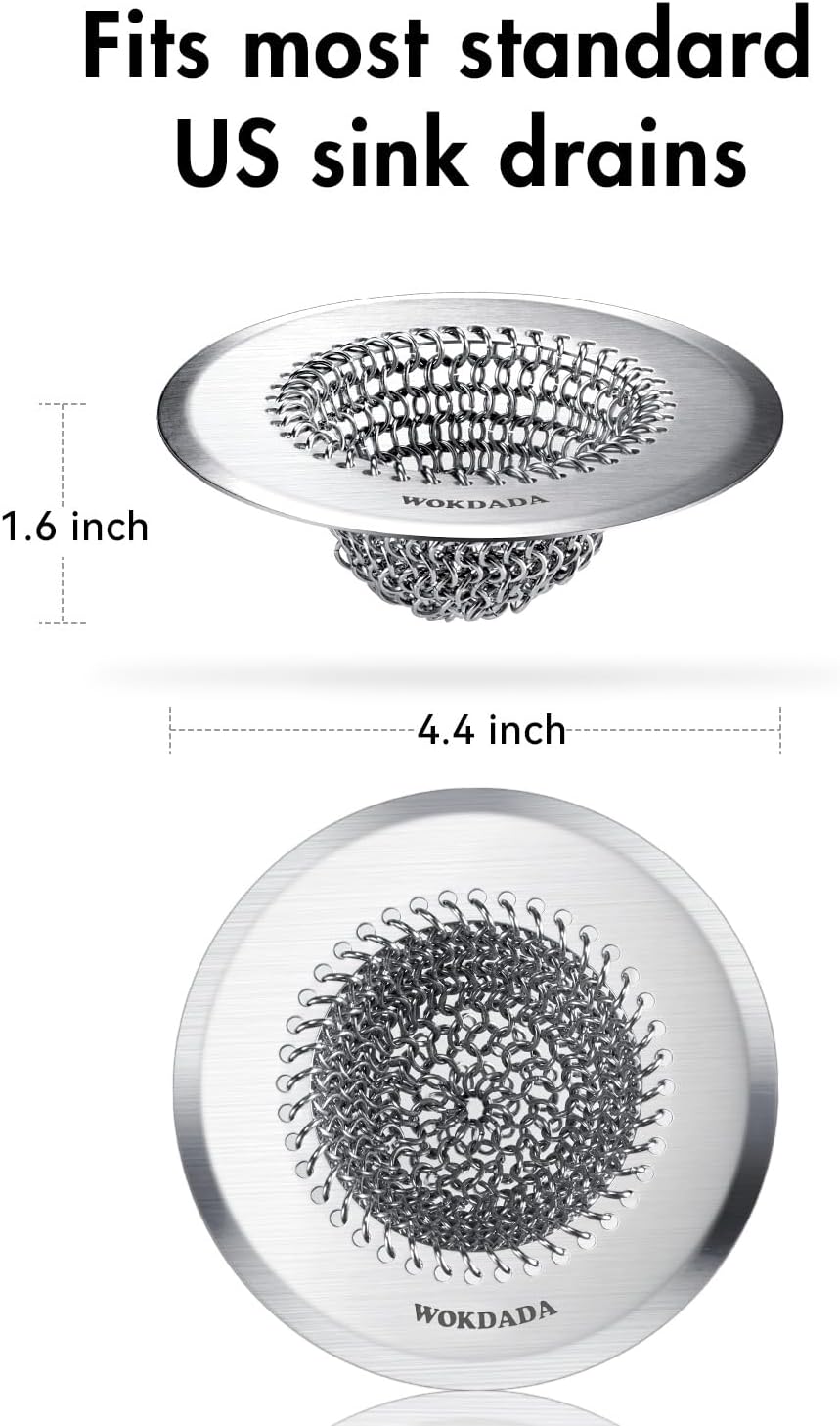 Kitchen Sink Drain Strainer,Patented Reversible Chain Mesh Basket Anti-Clog